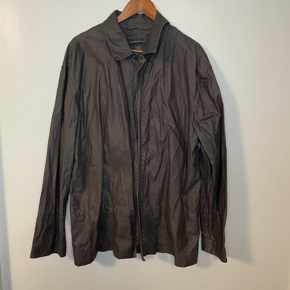 Banana Republic Waxy Field Jacket Mens L Linen Polyurethane Coated Pockets‎